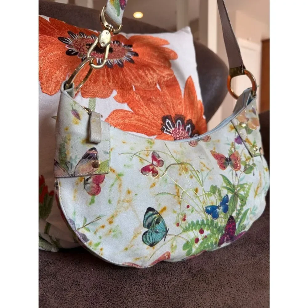 STUART WEITZMAN BAG BUTTERFLY Y2K VINTAGE CRESCENT LEATHER SPAIN FLOWER BOTANY